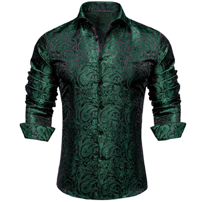 Dark Green Paisley Dress Shirt shirt    - Sophisticated Gentlemen