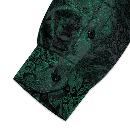 Dark Green Paisley Dress Shirt shirt    - Sophisticated Gentlemen