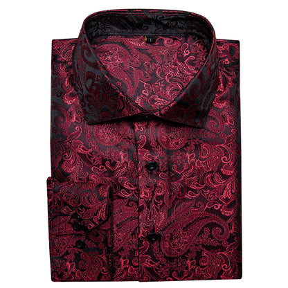 Dark Red Paisley Silk Shirt shirt    - Sophisticated Gentlemen