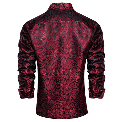 Dark Red Paisley Silk Shirt shirt    - Sophisticated Gentlemen