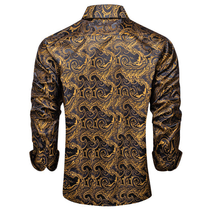 Black Brown Paisley Silk Dress Shirt shirt    - Sophisticated Gentlemen