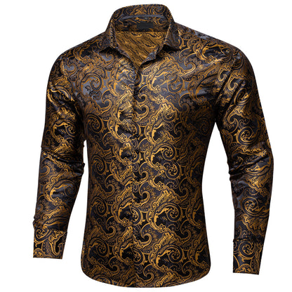 Black Brown Paisley Silk Dress Shirt shirt    - Sophisticated Gentlemen