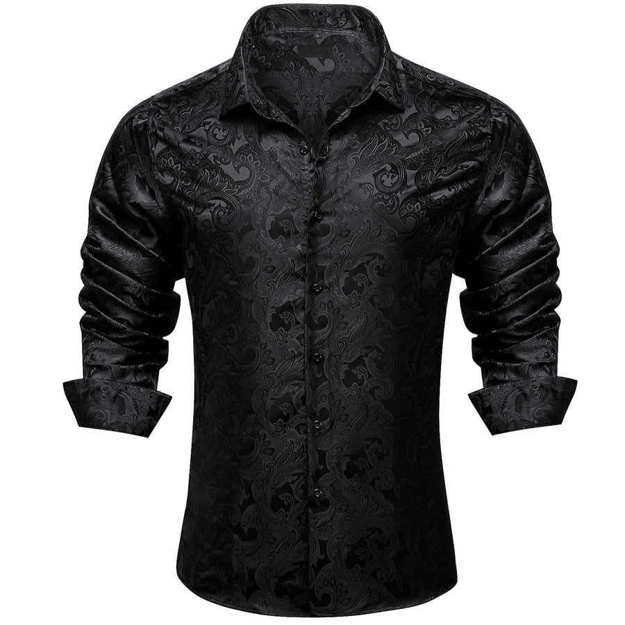 Black Floral Silk Dress Shirt shirt S   - Sophisticated Gentlemen