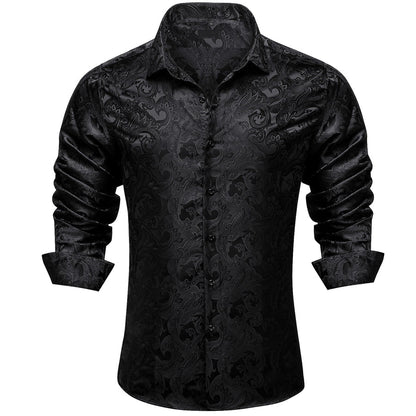 Black Floral Silk Dress Shirt shirt S   - Sophisticated Gentlemen