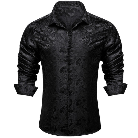 Black Floral Silk Dress Shirt shirt S   - Sophisticated Gentlemen