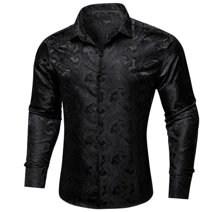 Black Floral Silk Dress Shirt shirt    - Sophisticated Gentlemen