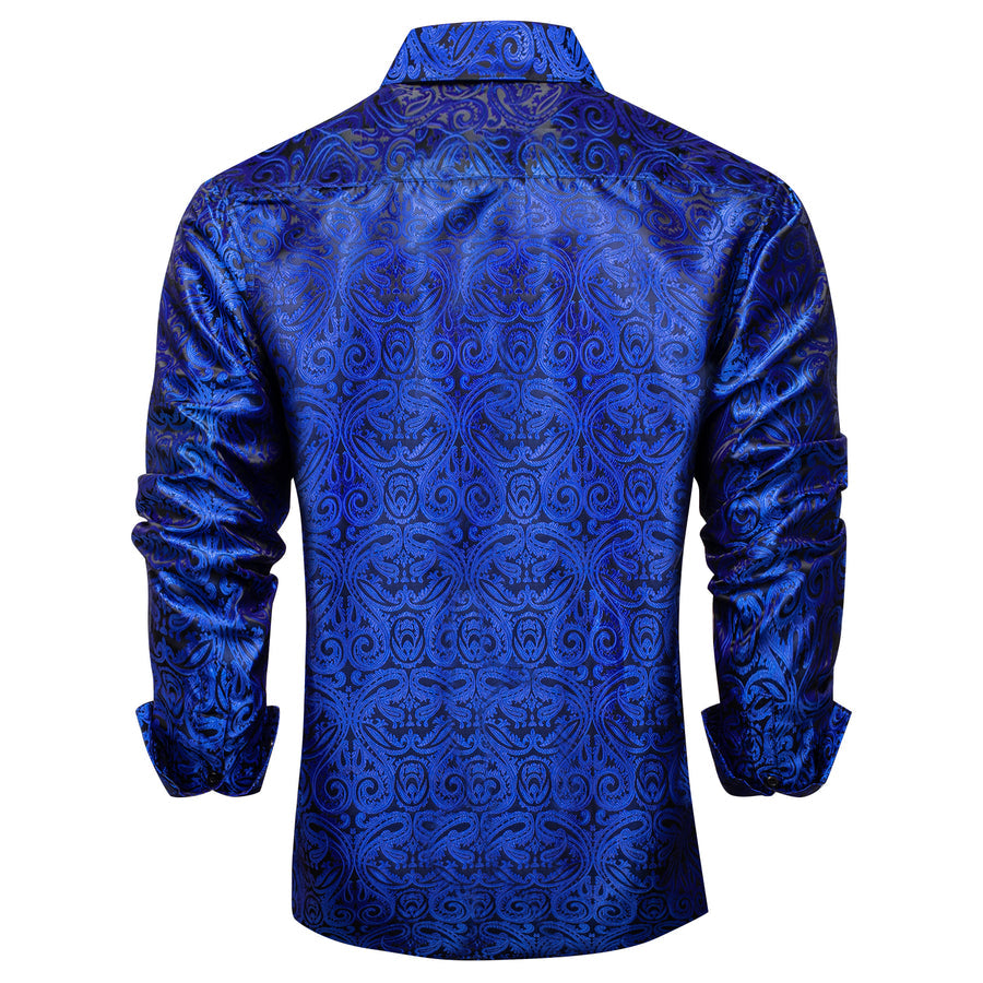 Dark Blue Paisley Silk Dress Shirt shirt    - Sophisticated Gentlemen