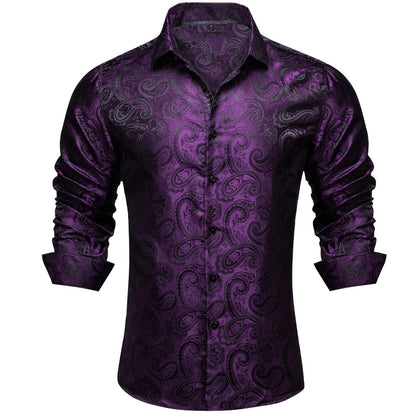 Purple Paisley Silk Dress Shirt shirt S   - Sophisticated Gentlemen