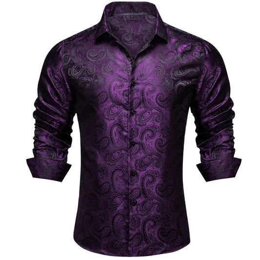 Purple Paisley Silk Dress Shirt shirt S   - Sophisticated Gentlemen