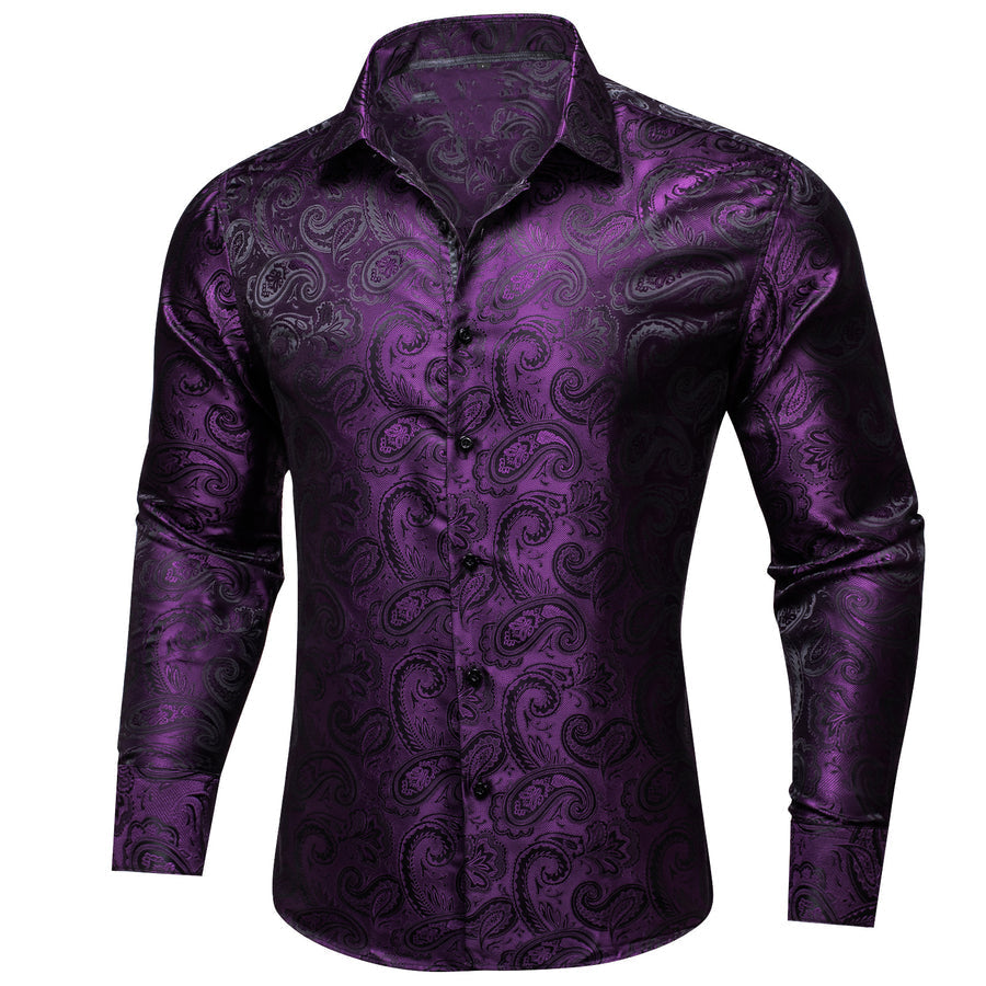 Purple Paisley Silk Dress Shirt shirt    - Sophisticated Gentlemen