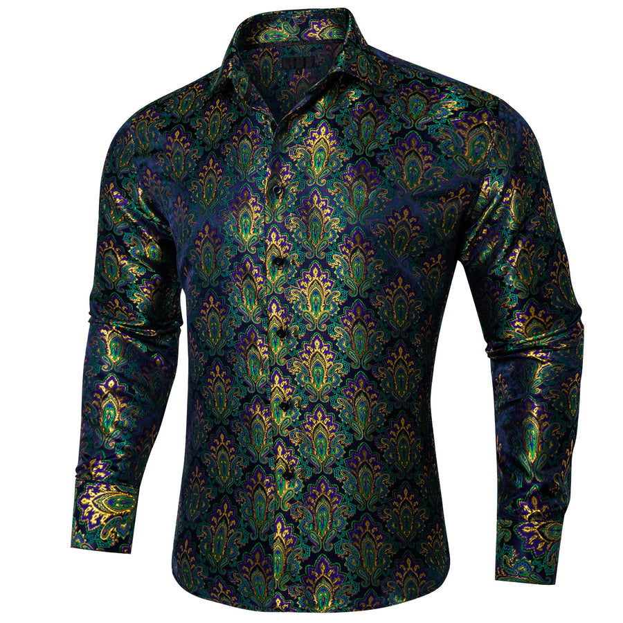 Green Purple Paisley Silk Dress Shirt shirt    - Sophisticated Gentlemen