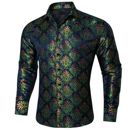 Green Purple Paisley Silk Dress Shirt shirt    - Sophisticated Gentlemen