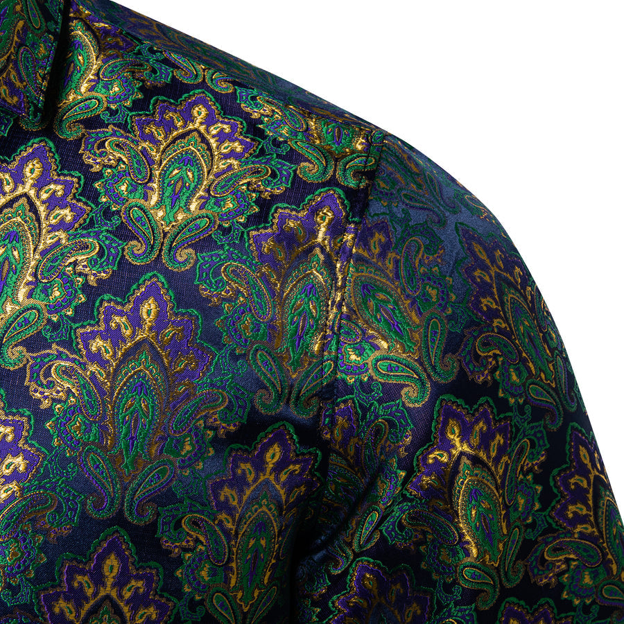Green Purple Paisley Silk Dress Shirt shirt    - Sophisticated Gentlemen