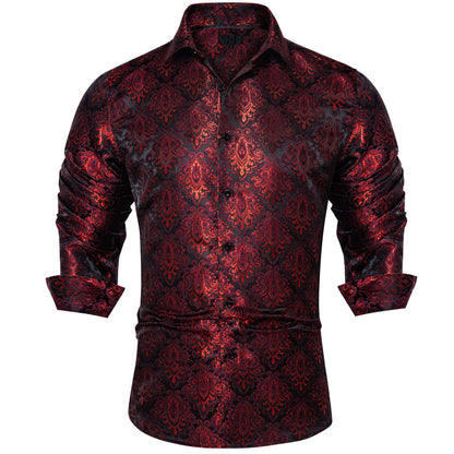 Red Black Paisley Silk Dress Shirt shirt S   - Sophisticated Gentlemen