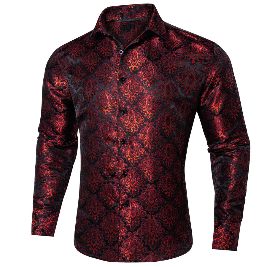 Red Black Paisley Silk Dress Shirt shirt    - Sophisticated Gentlemen