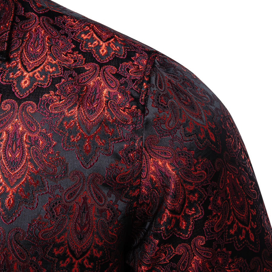 Red Black Paisley Silk Dress Shirt shirt    - Sophisticated Gentlemen