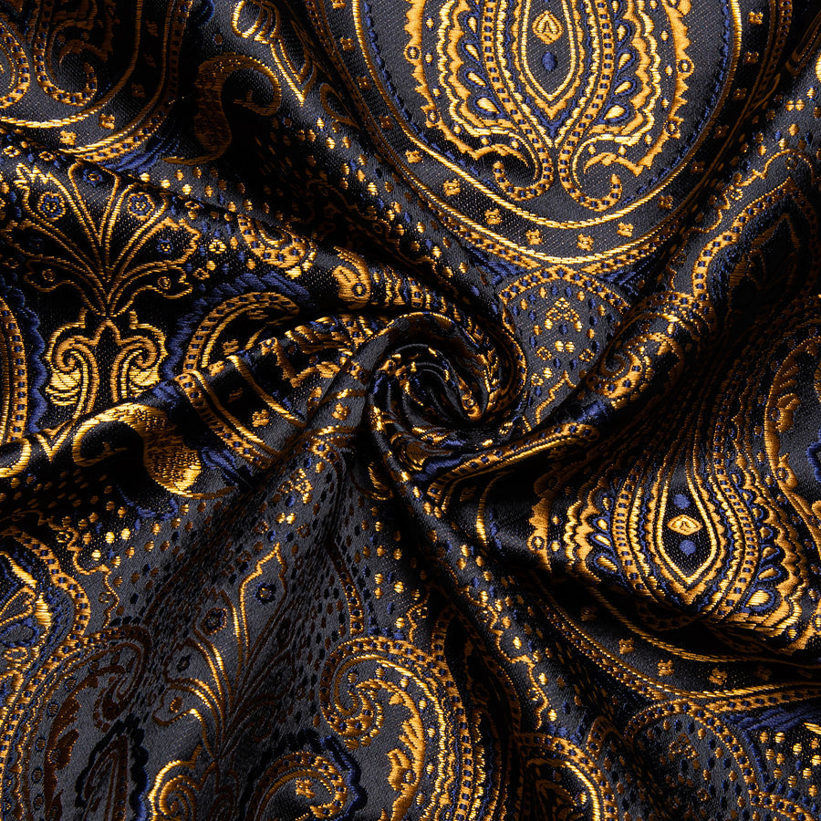 Golden Black Paisley Silk Dress Shirt shirt    - Sophisticated Gentlemen
