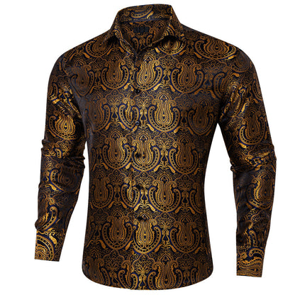 Golden Black Paisley Silk Dress Shirt shirt    - Sophisticated Gentlemen