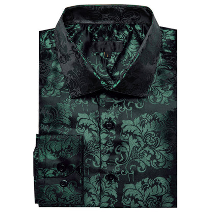 Green Black Floral Silk Dress Shirt shirt    - Sophisticated Gentlemen