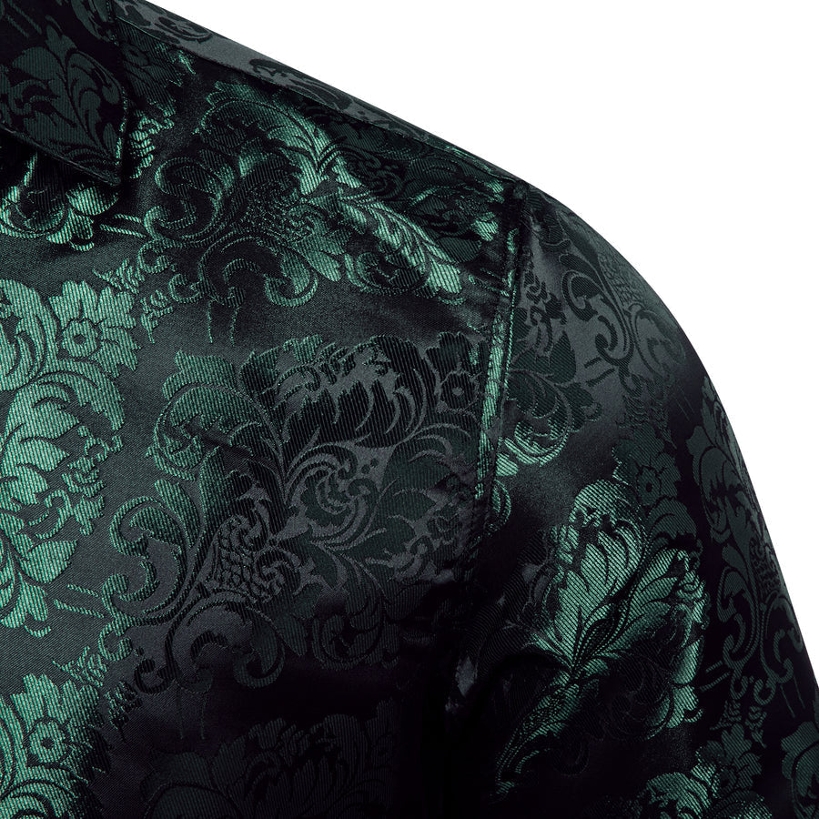 Green Black Floral Silk Dress Shirt shirt    - Sophisticated Gentlemen