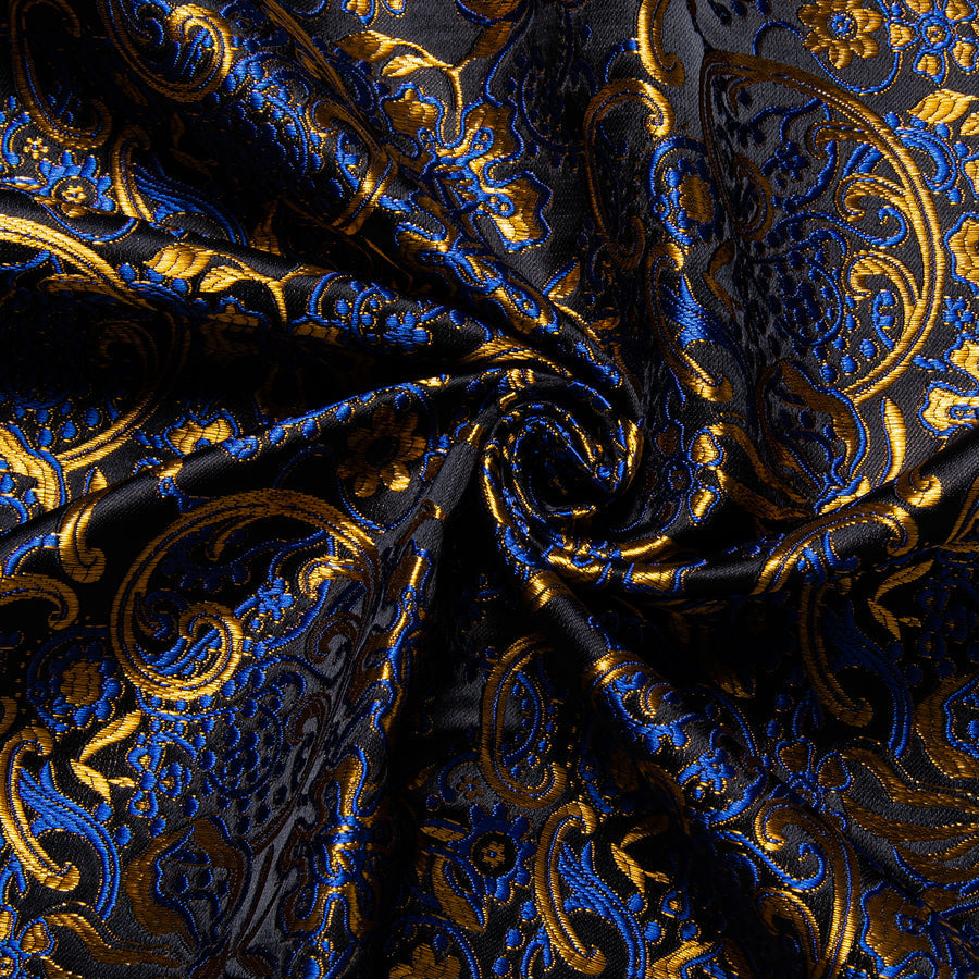 Blue Golden Floral Silk Dress Shirt shirt    - Sophisticated Gentlemen
