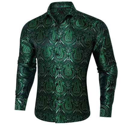 Forest Green Paisley Silk Dress Shirt shirt    - Sophisticated Gentlemen