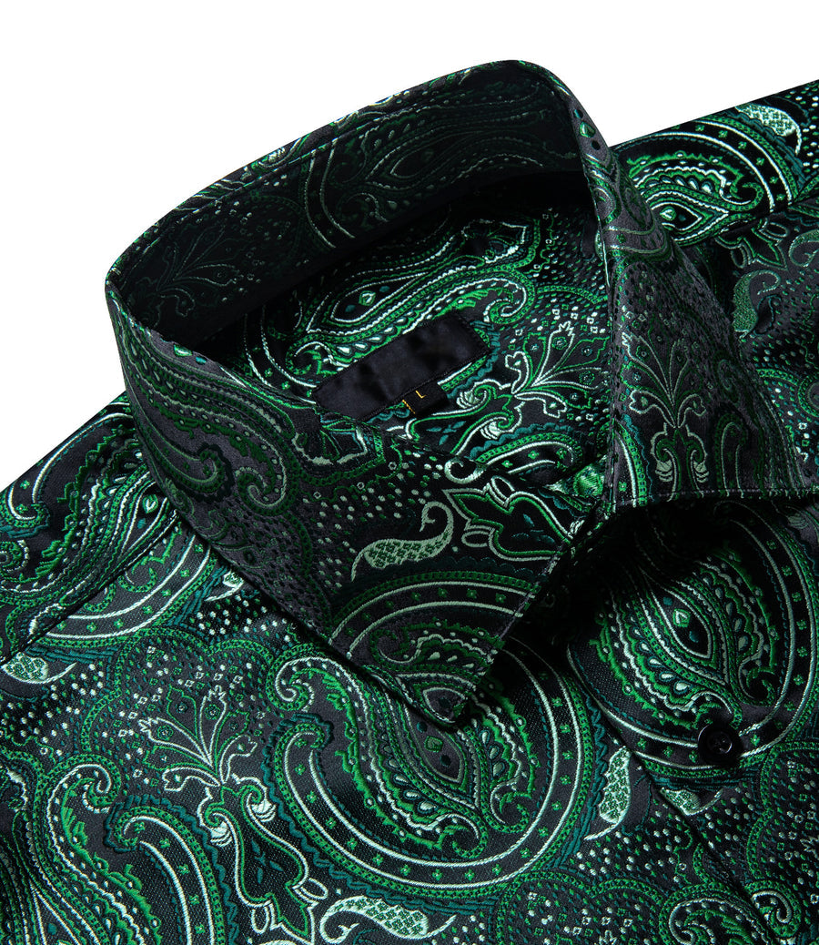 Forest Green Paisley Silk Dress Shirt shirt    - Sophisticated Gentlemen