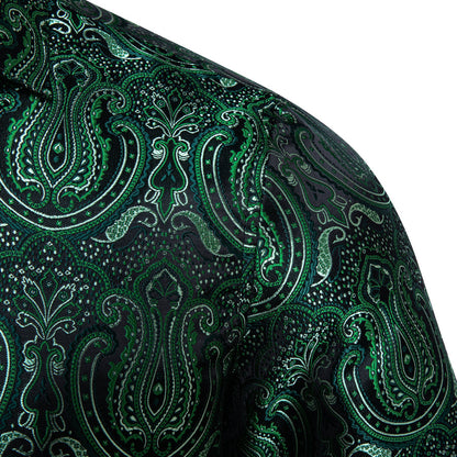 Forest Green Paisley Silk Dress Shirt shirt    - Sophisticated Gentlemen