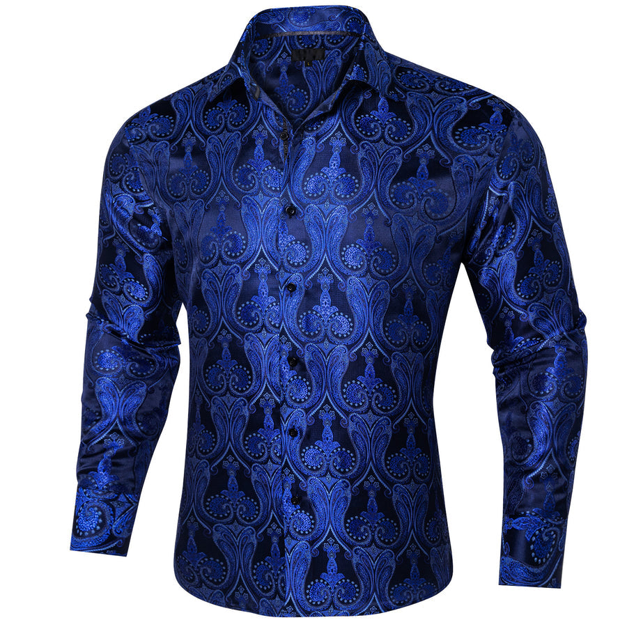 Navy Blue Pailsey Silk Dress Shirt shirt    - Sophisticated Gentlemen