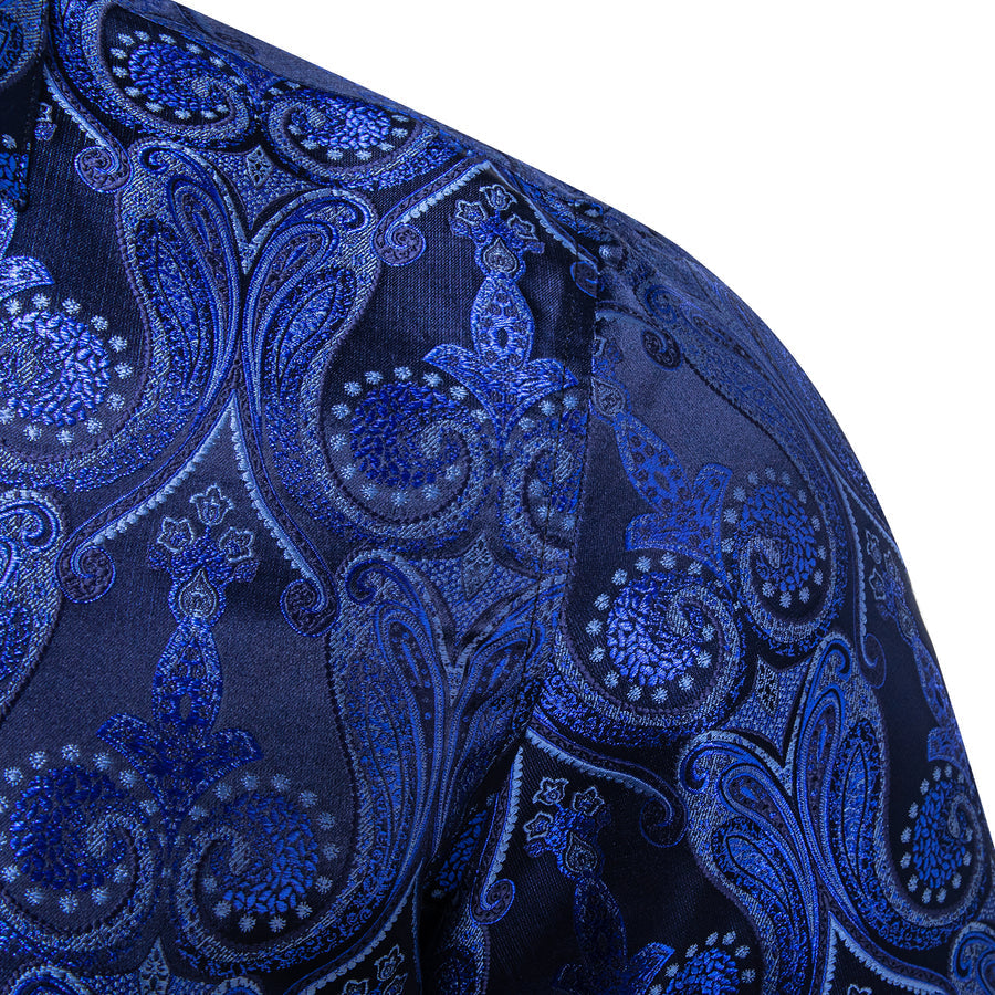 Navy Blue Pailsey Silk Dress Shirt shirt    - Sophisticated Gentlemen
