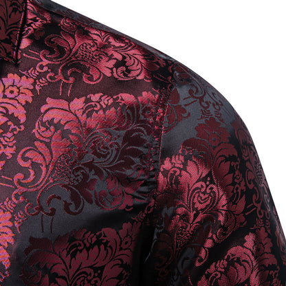 Maroon Floral Silk Dress Shirt shirt    - Sophisticated Gentlemen