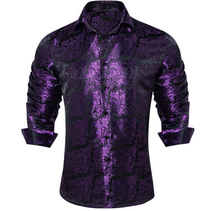 Purple Floral Silk Dress Shirt shirt S   - Sophisticated Gentlemen