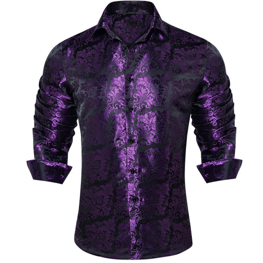 Purple Floral Silk Dress Shirt shirt S   - Sophisticated Gentlemen