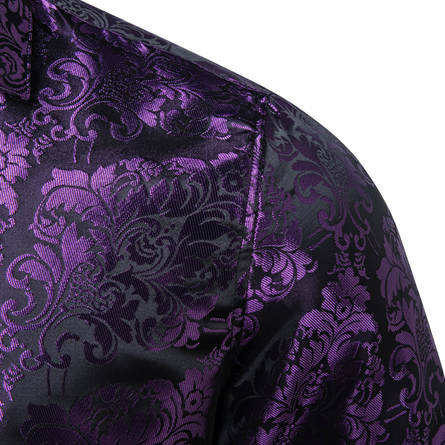 Purple Floral Silk Dress Shirt shirt    - Sophisticated Gentlemen