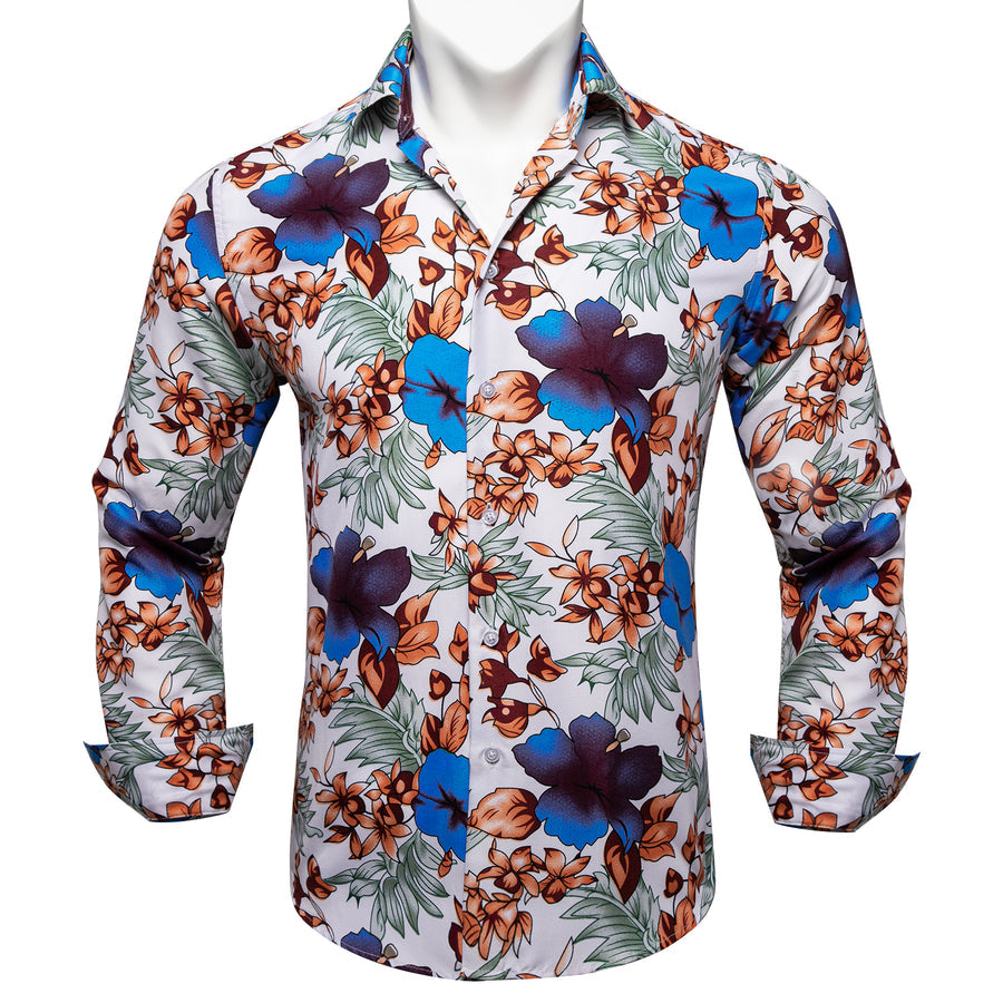 White Blue Floral Dress Shirt shirt    - Sophisticated Gentlemen