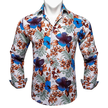 White Blue Floral Dress Shirt shirt    - Sophisticated Gentlemen