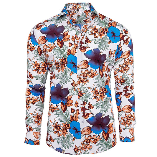 White Blue Floral Dress Shirt shirt S   - Sophisticated Gentlemen