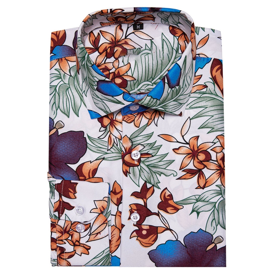 White Blue Floral Dress Shirt shirt    - Sophisticated Gentlemen