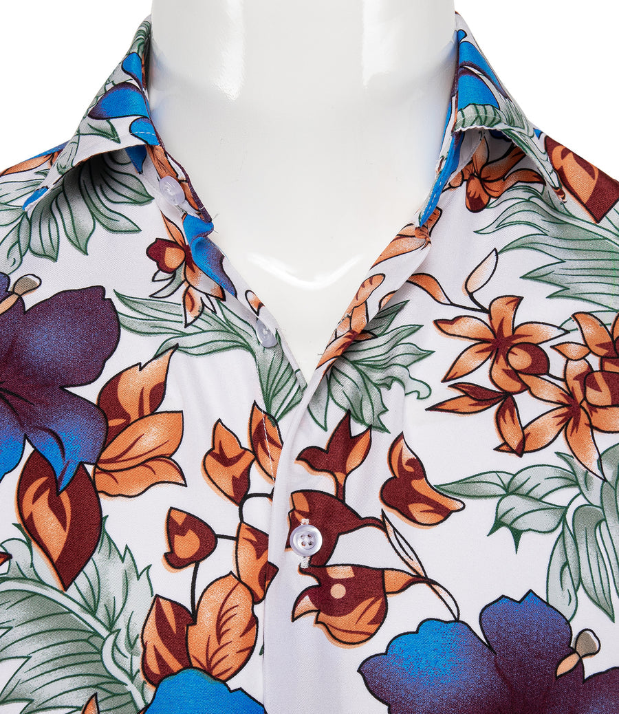 White Blue Floral Dress Shirt shirt    - Sophisticated Gentlemen