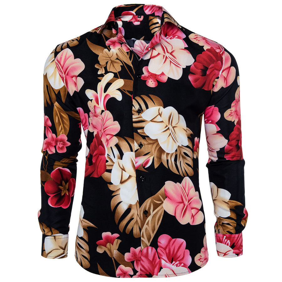 Black Pink Floral Dress Shirt shirt    - Sophisticated Gentlemen