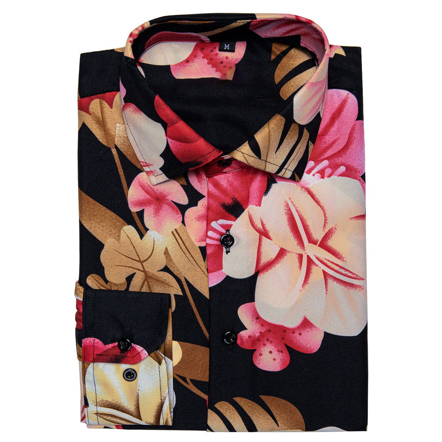 Black Pink Floral Dress Shirt shirt    - Sophisticated Gentlemen