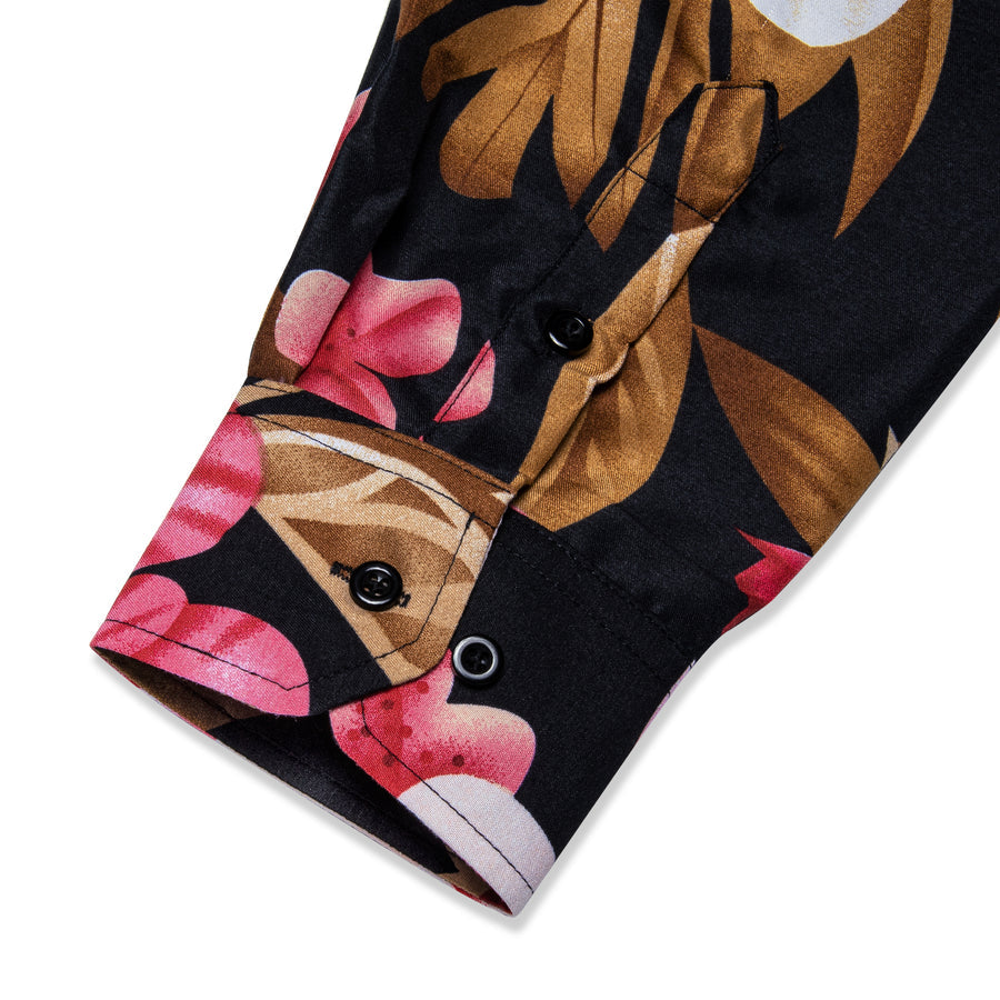 Black Pink Floral Dress Shirt shirt    - Sophisticated Gentlemen
