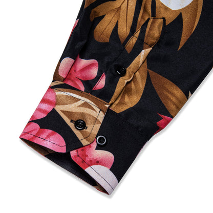 Black Pink Floral Dress Shirt shirt    - Sophisticated Gentlemen