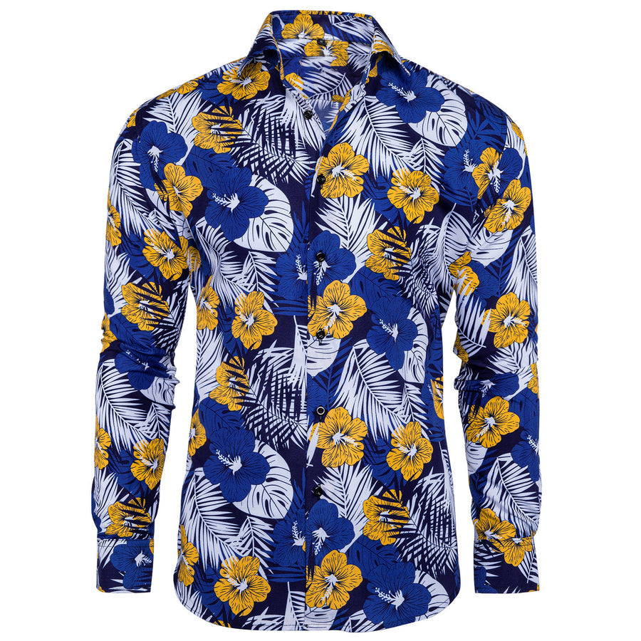 Sky-Blue White Floral Dress Shirt shirt S   - Sophisticated Gentlemen