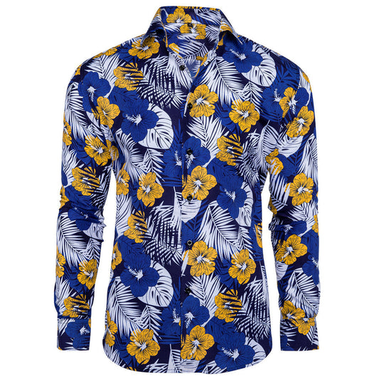Sky-Blue White Floral Dress Shirt shirt S   - Sophisticated Gentlemen