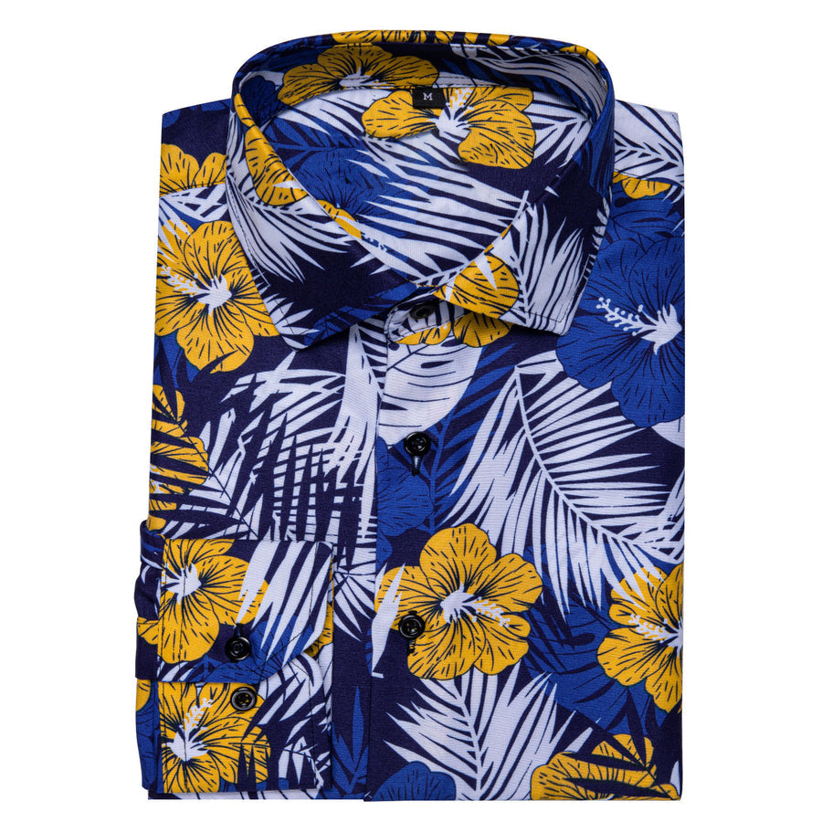 Sky-Blue White Floral Dress Shirt shirt    - Sophisticated Gentlemen