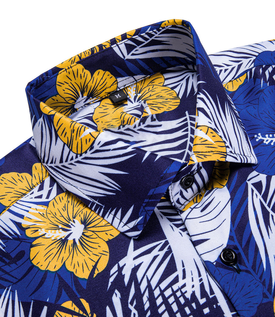 Sky-Blue White Floral Dress Shirt shirt    - Sophisticated Gentlemen