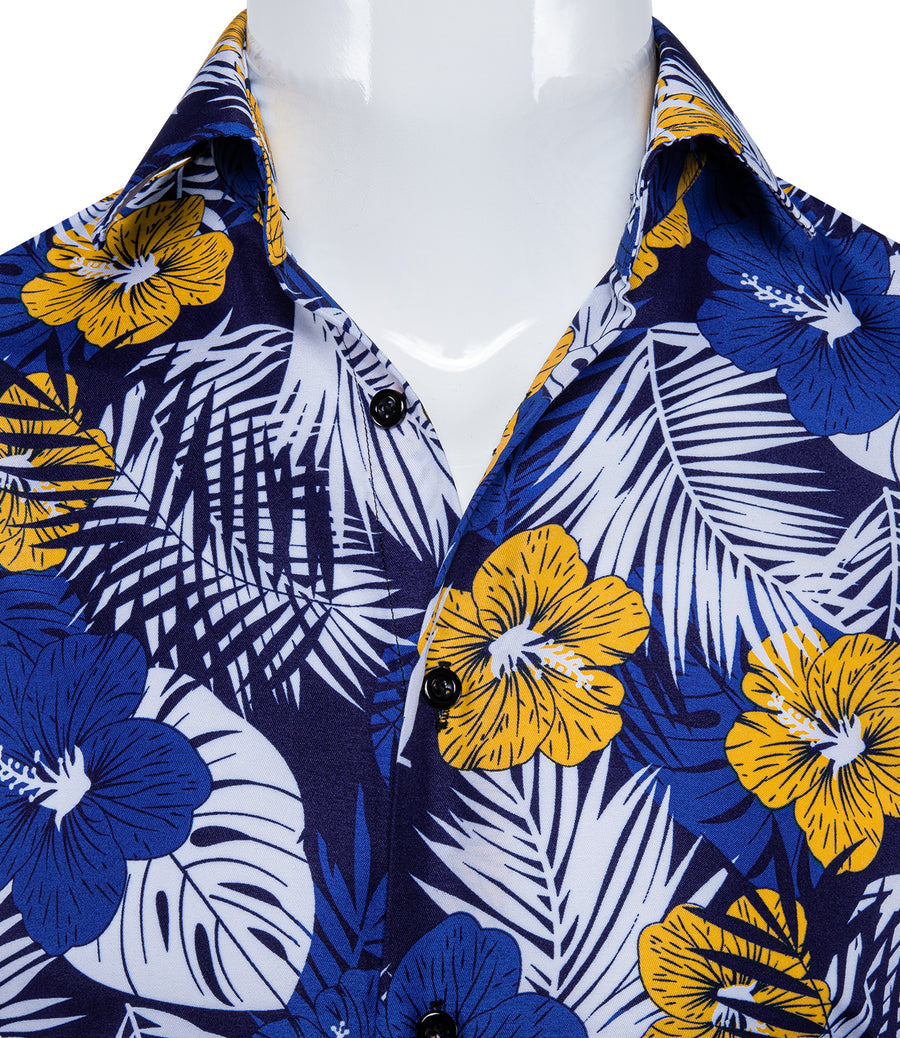 Sky-Blue White Floral Dress Shirt shirt    - Sophisticated Gentlemen