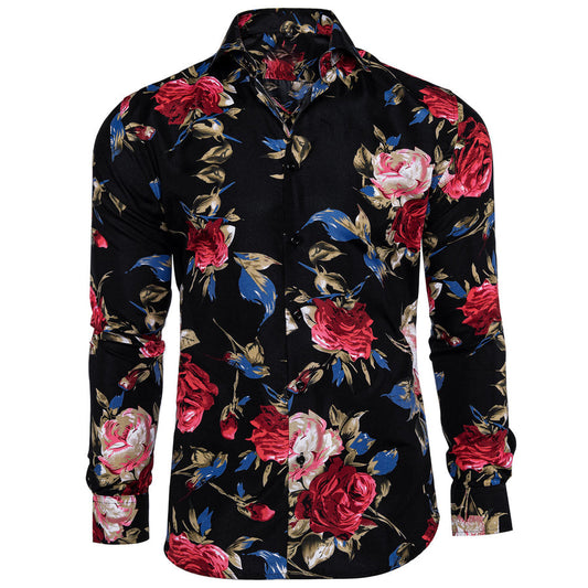 Black Red Floral Dress Shirt shirt S   - Sophisticated Gentlemen