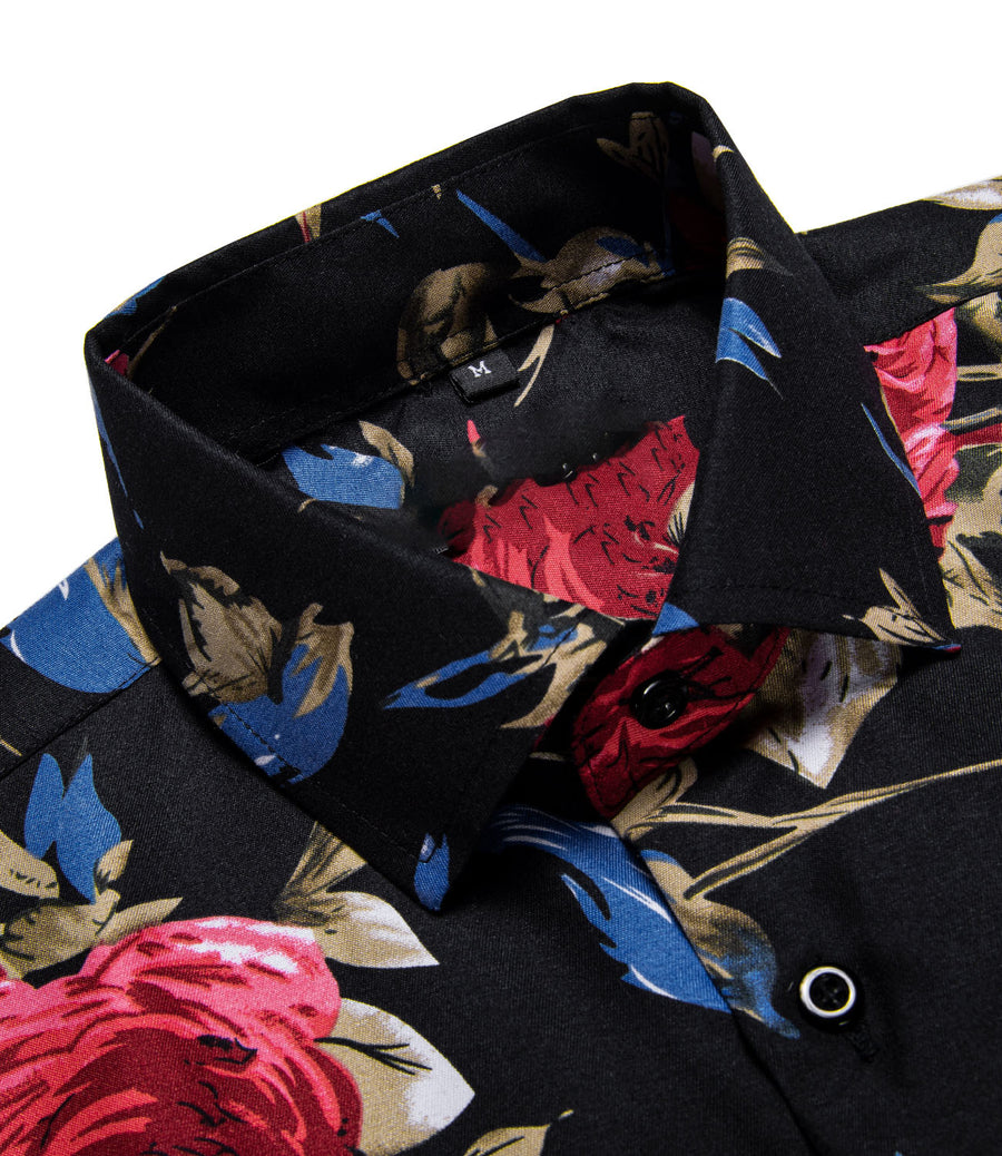 Black Red Floral Dress Shirt shirt    - Sophisticated Gentlemen